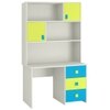 Flora Kids Study Desk cum Bookshelf with Shuttered Cabinets Open Shelves and Drawers in Lime Yellow Azure Blue Colour