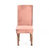 Rosslyn wood Accent Set of 2 Dining Chairs in Coral Pink Velvet Upholstery with TEAK FINISH