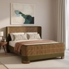 Heritage Cane Upholstered King Size Bed in Linen With Oak wood Frame