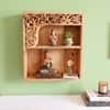 Natural Colour Solid Wood Handcarved Dvaita Floating Wall Shelf With 2 Compartment by DisooFashions