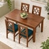 Globally Indian Nakshatra Solid Sheesham Wood 4 Seater Dining Table Set 4 Chairs Teal Green