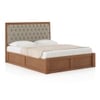 Avon Solid Wood Storage Bed Queen Size in Amber Walnut Finish with Oyster Beige Colour