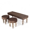 Cairo Sheesham Wood Accent 3+1+1 Seater Bench Set With 2 Stools In Taupe Brown Velvet