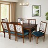 Globally Indian Sheesham Wood Turning Leg 8 Seater Dining Table Set With 8 Solid Wood Upholstered Chairs �  In Blue Color