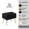 Doe Buck Ribbed Velvet Ottoman Stool in Black Colour with Gold Metal Legs