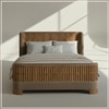 Heritage Cane Upholstered Queen Size Bed in Linen With Oak wood Frame