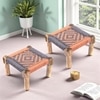 Riaza Sheesham Wood Vintage Set of 2 Foot Stools in Orange & Grey Rope Canning