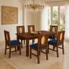 Globally Indian Bastien Solid Sheesham Wood 6 Seater Dining Table Set 6 Chairs Navy Blue