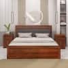 Vrinda Solid Wood Queen  Size Bed With Hydraulic Storage (Honey Oak Finish)