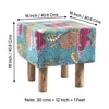 Verona Solid Wood Pouf Stool in Floral Print Green Kantha Fabric