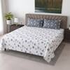 White and Charcoal Floral Cotton 400 Tc Flat Super King Size Bedsheet With 2 Pillow Covers