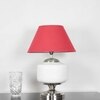 RAMZI Chrome Finish Metal And Frosted White Glass Table Lamp With Maroon Cotton Shade