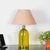 OLVIRA Modern Green Glass Table Lamp with Silver Metal Accent Beige Shade