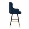 Doe Buck Nolen Upholstered Bar Stool in Blue Colour with Gold Tip Legs