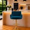 Doe Buck Oliver Adjustable Velvet Bar Stool in Teal Blue Colour with Gold Base