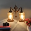 Devansh Metal Electric Wall Light in Antique gold Colour with Lavender Shade Count of 2 Lights