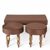 Bestone Sheesham Wood Accent 2+1+1 Seater Bench Set With 2 Stools In Taupe Brown Velvet