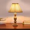 Devansh Off-White Cotton Vintage Straight Pleated   Lamp With Wood Base (12X19)