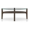 Cayman Round Glasstop Coffee Table with Storage in Danish Walnut Finish