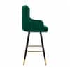Doe Buck Nolen Upholstered Bar Stool in Green Colour with Gold Tip Legs