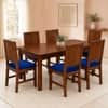 Globally Indian Aurelie Solid Sheesham Wood 6 Seater Dining Table Set 6 Chairs Navy Blue