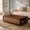 Liora Sheesham Wood and Cane Rectangular Coffee Table in Walnut Finish