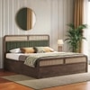 Hanoi Solid Wood Cane King Size Bed With Hydraulic Storage (Danish Walnut Finish, Olive Colour)