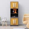 Hexa Red Crockery Unit Multipurpose Wooden Cabinet in Slate Grey And Giant Wood Colour