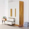 Hexa Red Wooden 3 Door Wardrobe with 2 Drawers Hanging Space in Giant Wood and Frosty White Color
