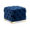 Doe Buck Damira Upholstered Velvet Tufted Ottoman in Blue Colour with Gold Base