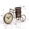 Desert Art Metal Handpainted Cycle Pen Stand with Clock in Golden Finish