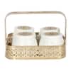 Basket With Jar Set Of 4 In Gold And White Colour