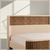 Heritage Cane Upholstered Queen Size Bed in Linen With Oak wood Frame