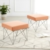 Asansol Sheesham Wood Accent Square Set of 2 Stools     in Melon Pink Cotton Velvet Upholstery