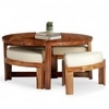 Nashville Sheesham Wood Accent Coffee Table Set With 4 Stools In Natural Teak Finish