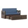 Bram 3 Seater Pull Out Sofa cum Bed In Danish Walnut Finish Baltic Blue Colour