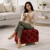 Doe Buck Damira Upholstered Velvet Tufted Ottoman in Maroon Colour with Gold Base