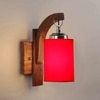 Devansh Solid Wood Electric Wall Light in Brown Colour with Red Shade Count of 1 Light