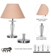 Viso Chrome Finish Metal And Clear Crystal Glass Table Lamp With Beige Cotton Shade