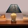 Devansh Conical Turquoise Jute Shade Lamp With Wood & Mosaic Glass Base For Decoration/Office/Home/Gifting/Study For Decoration/Office/Home/Gifting/Study -(10X10X14.5) Inches -A
