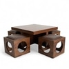 Nordic Sheesham Wood Accent Coffee Table Set With 4 Stools In Provisional Teak Finish
