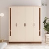 BLUEWUD Andrie Engineered Wood 4 Door Wardrobe/Clothes Storage Rack Organizer Almirah Cupboard with Hanger Rod Drawers and Shelves for Bedroom Home Furniture (Brown Maple & Beige)