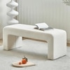 Wooden Twist Soft Furry Boucle Upholstered Ottoman Bench in White Colour