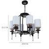 Eliante 6-Light White Chandelier, Mild Steel Frame With Glass Shades, Modern Ceiling Light Fixture