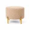 Doe Buck Premium Boucle Round Ottoman in Matte Beige Colour with Polished Gold Legs