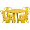 Tate Square Metal Outdoor Table in Yellow Colour with set of 4 Chairs