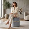 Doe Buck Gracy Velvet Round Ottoman in Grey Colour with Gold Band