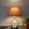 CRYSTAL Clear Glass Table Lamp with Chrome Base and Beige Shade