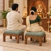 Nivara Solid Sheesham Wood Upholstered Pooja Chowki Sage Green Provincial Teak Finish