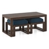 Avril Rectangular Solid Wood Coffee Table with Seats In Mango Walnut Finish and in Delft Blue Fabric